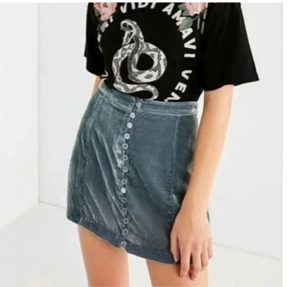 URBAN OUTFITTERS | Button down velvet skirt blue sz S - Picture 1 of 5